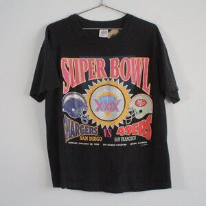 VTG Anvil 1995 Super Bowl XXIX Chargers Vs 49Ers Tee Shirt Black L Made in USA